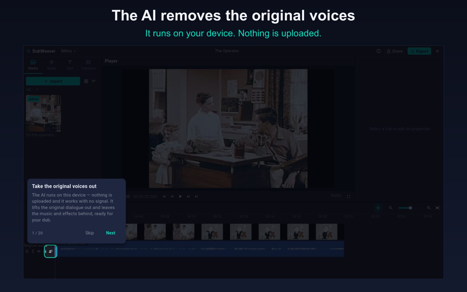 The AI removes the original voices — and it runs on the device.
